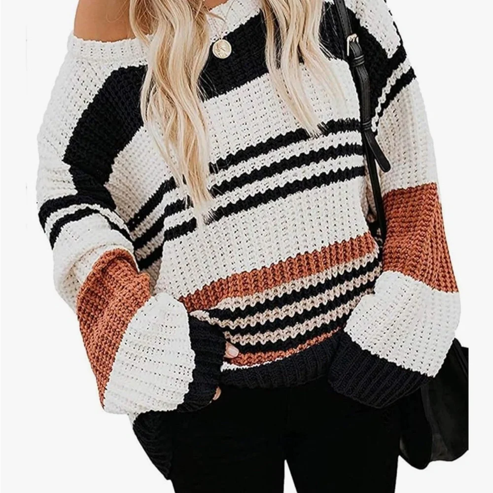 Striped Multicolor Sweater long sleeve women chunky knit tops